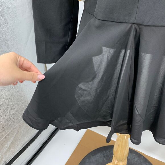 LT LanTing Bride Blazer Womens 6 Black Cascading Ruffle Front Peplum Hem Padded - Picture 7 of 15